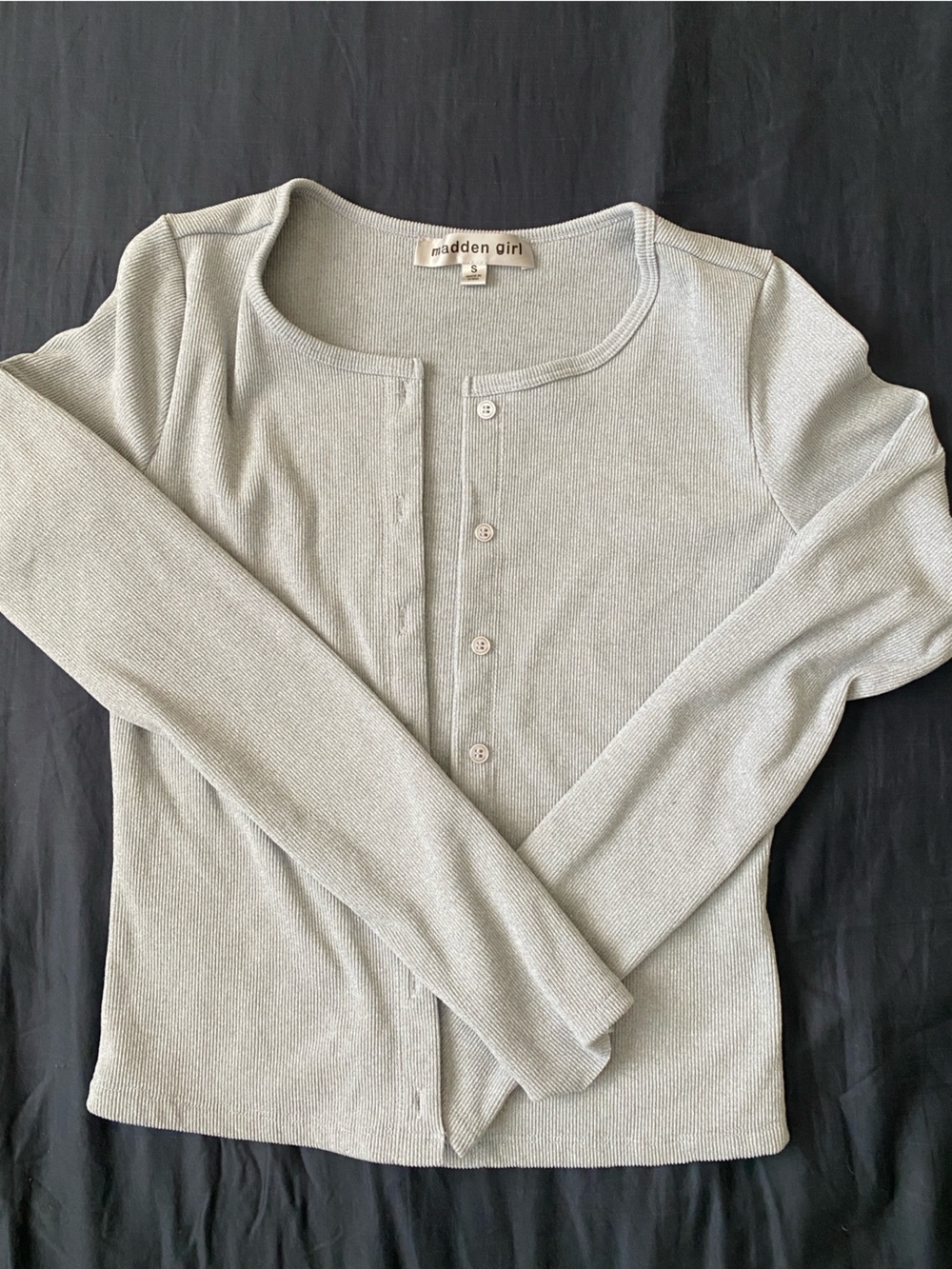 Madden Girl Light Gray Button-Up Ribbed Cardigan